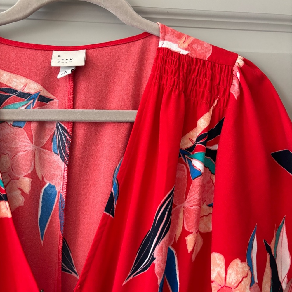 A New Day Floral Wrap Dress in Red - Picture 3 of 5